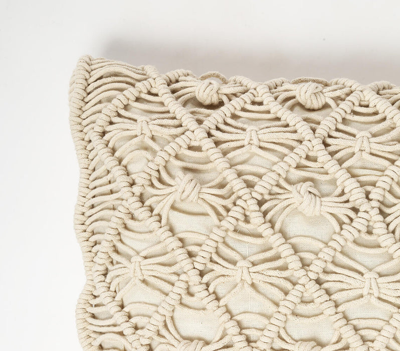 Macrame Fringed Cotton Cushion Cover
