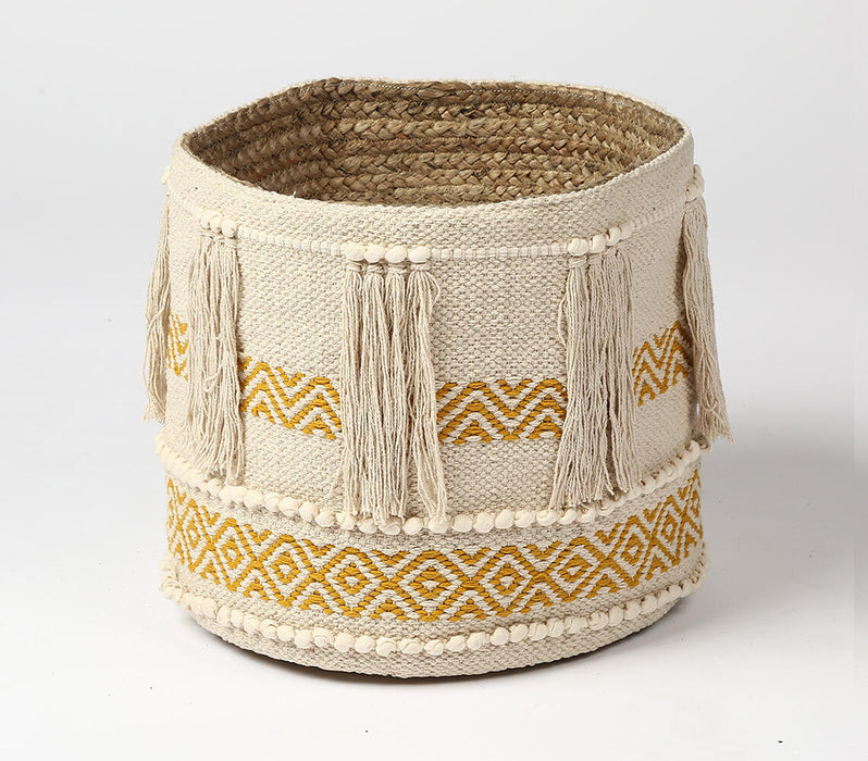 Handwoven Honey Tasseled Storage Basket