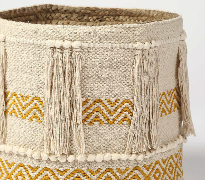 Handwoven Honey Tasseled Storage Basket