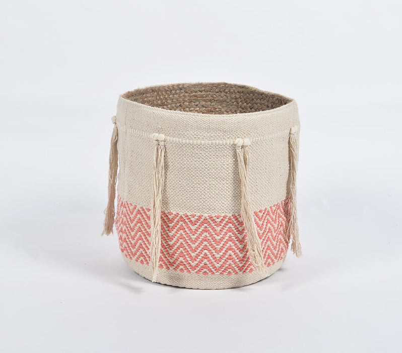 Handwoven Geometric Tasseled Storage Basket