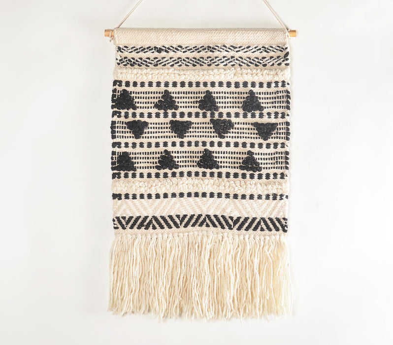 Handwoven Wool & Cotton Textured Triangle Fringed Wall Hanging