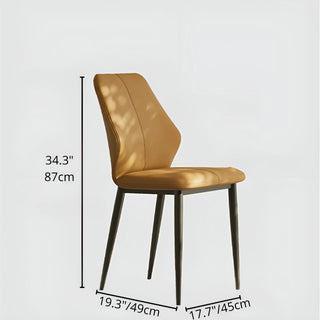 Product dimension image of caramel chair with labeled height, depth, and width in inches and cm