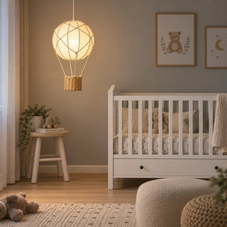 Aerella glowing balloon pendant in a nursery with a white crib