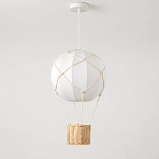 Aerella hot air balloon pendant with white fabric shade and woven basket