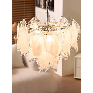 Close-up of Altavilla Murano Glass Chandelier with handcrafted frosted glass panels