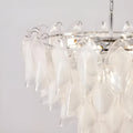 Chrome frame detail of Altavilla Murano Glass Chandelier with handcrafted glass discs