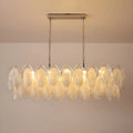 Modern Altavilla rectangular chandelier with Murano glass shades on a neutral background