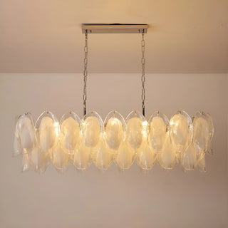 Modern Altavilla rectangular chandelier with Murano glass shades on a neutral background