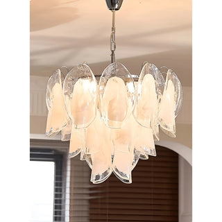 Altavilla Murano Glass Chandelier with layered white textured glass in modern bedroom interior