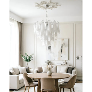 Altavilla Murano Glass Chandelier above modern dining table in neutral interior
