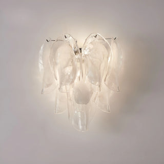 altavilla murano glass wall sconce front view with translucent white glass panels illuminated