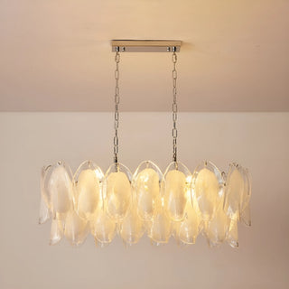 Altavilla rectangular chandelier ceiling mount with adjustable metal chains, modern glass design