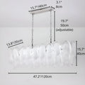 Altavilla Rectangular Murano Glass Chandelier with labeled dimensions: 47.2" width, 15.7" depth, 19.7" adjustable drop
