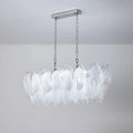 Side view of Altavilla Rectangular Murano Glass Chandelier showing overlapping glass panels and chain suspension
