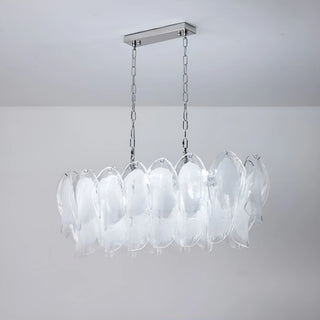 Side view of Altavilla Rectangular Murano Glass Chandelier showing overlapping glass panels and chain suspension
