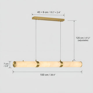 Dimensions of the 39-inch Alvara pendant: 39.4 in long, 2.8 in tube, 47.2 in adjustable drop