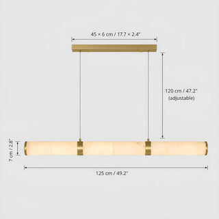 Dimensions of the 49-inch Alvara pendant: 49.2 in long, 2.8 in tube, 47.2 in adjustable drop