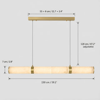 Dimensions of the 59-inch Alvara pendant: 59.1 in long, 2.8 in tube, 47.2 in adjustable drop