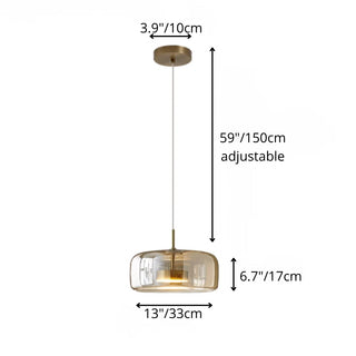 Amber glass pendant light dimensions diagram showing 33cm width and 150cm adjustable hanging cord