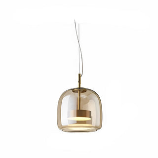 Amber glass pendant light with golden frame, Scandinavian modern ceiling fixture