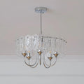 Front view of Aurem chrome chandelier with textured clear glass and polished chrome frame