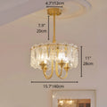 Aurem dining room glass chandelier in brass finish with textured glass panels, 40cm diameter size dimensions