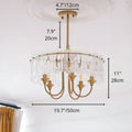 Aurem dining room glass chandelier in brass finish with textured glass panels, 50cm diameter size dimensions