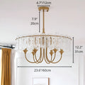 Aurem dining room glass chandelier in brass finish with textured glass panels, 60cm diameter size dimensions