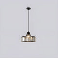 Black K9 crystal pendant light with single bulb design, minimalist ceiling fixture.