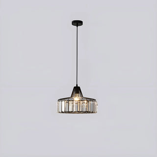 Black K9 crystal pendant light with single bulb design, minimalist ceiling fixture.