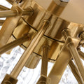 Close-up of the brushed brass frame and structure of the Murano glass chandelier