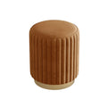 Brown leather vanity stool with vertical stitching and gold base — Nordic-inspired design by MIRODEMI