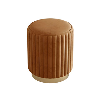 Brown leather vanity stool with vertical stitching and gold base — Nordic-inspired design by MIRODEMI