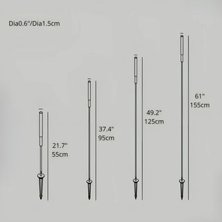 Size chart showing four available height options of the Bulrush LED garden lights