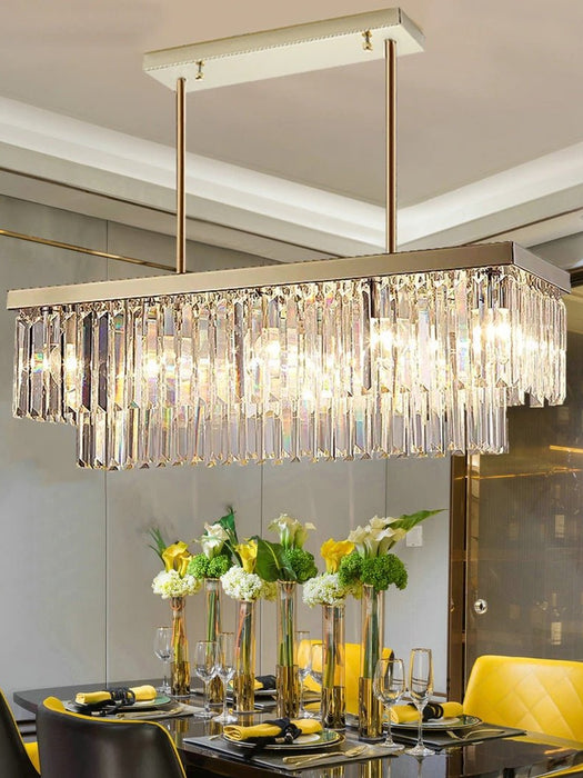 MIRODEMI® Gold/chrome crystal rectangle chandelier for dining room, kitchen island