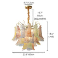 Dimensions diagram of the Calyra Murano glass chandelier in 23.6 inch 60 cm size with adjustable hanging chain