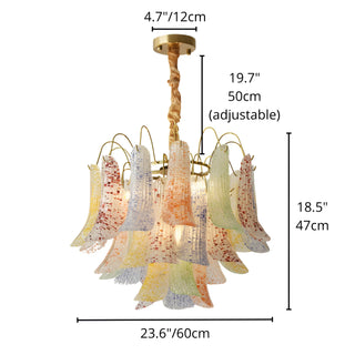Dimensions diagram of the Calyra Murano glass chandelier in 23.6 inch 60 cm size with adjustable hanging chain
