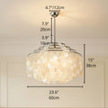Capiz shell chandelier size guide showing 60cm diameter modern ceiling light dimensions