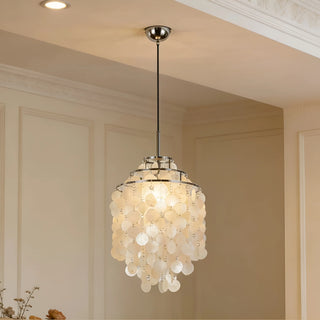 Modern capiz shell pendant chandelier for bedroom and living room with elegant layered shell design