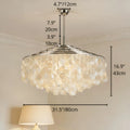 Capiz shell pendant light size guide showing 31.5in chandelier dimensions and adjustable height