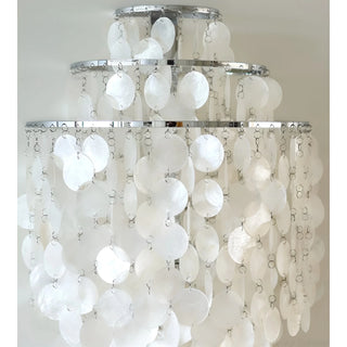 Chrome Capiz Shell Wall Sconce featuring layered natural shell discs and a modern tiered design for bedrooms, hallways, and living rooms