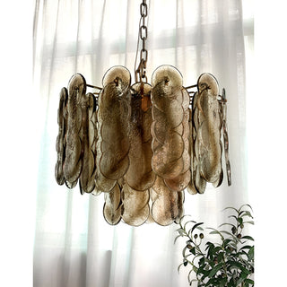 Caspian Textured Glass Amber Chandelier in Room