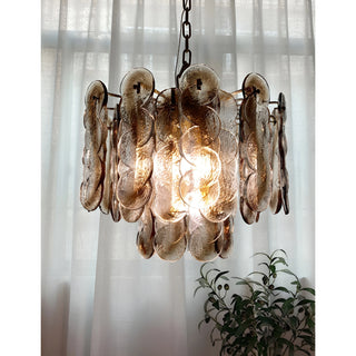 Caspian Textured Glass Amber Chandelier Lights On