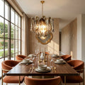 Caspian Textured Glass Amber Chandelier in Modern Dining Room