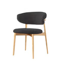 Front-facing Casto dining chair with dark gray textured linen and natural raw wood legs in a Nordic design 