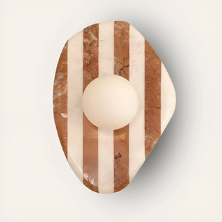 Celestia Marble & Glass Wall Sconce in flower red and white striped marble, front view.