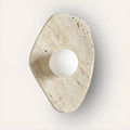 Celestia Marble & Glass Wall Sconce in long beige travertine stone, front view.