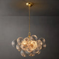 60 cm round glass globe chandelier with gold chain suspension, compact version.
