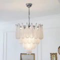 Chrome textured glass chandelier with cascading layered design for modern interiors