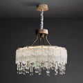 Clear crystal chandelier with layered textured glass and sparkling crystal pendants